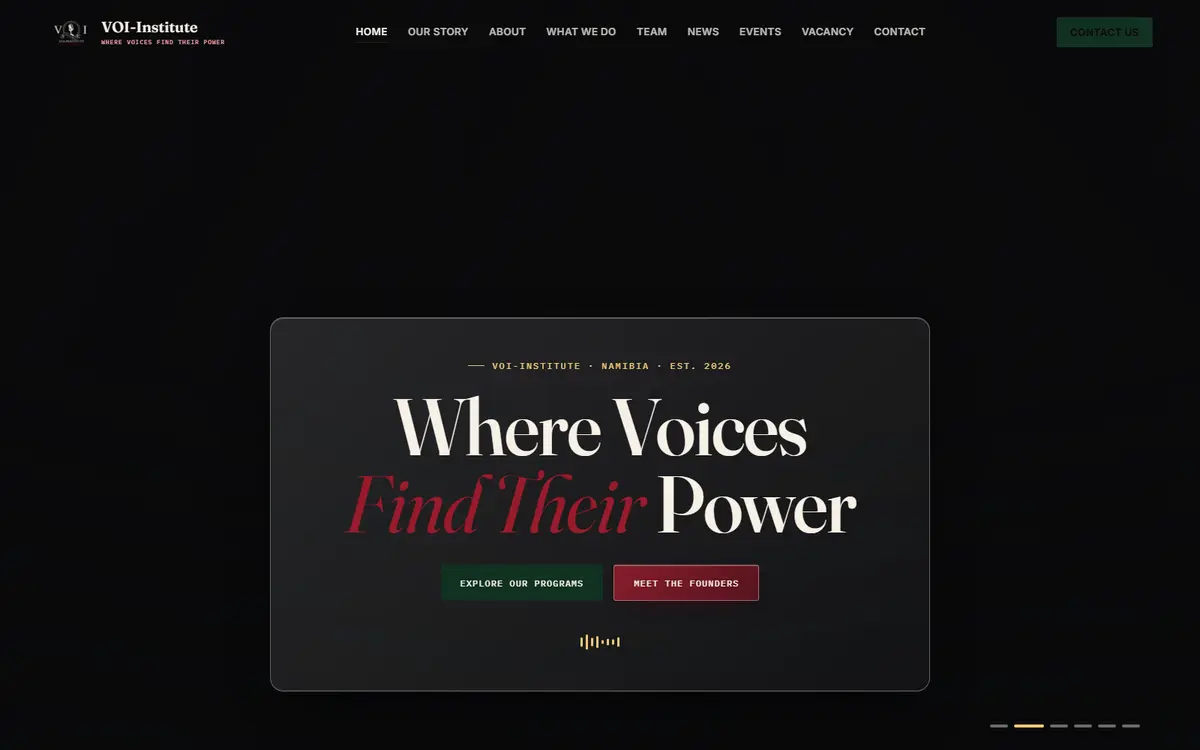 Screenshot of the VOI Institute website home page